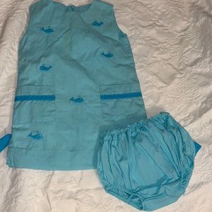 Girls boutique Jeanine Johnson shift dress with matching bloomers sz 12-18 mos